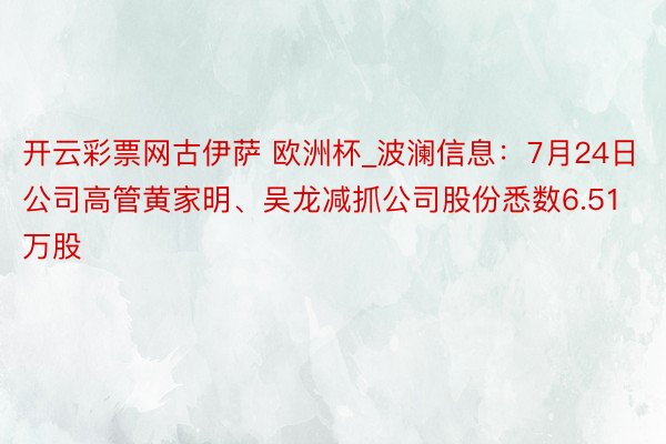 开云彩票网古伊萨 欧洲杯_波澜信息：7月24日公司高管黄家明、吴龙减抓公司股份悉数6.51万股